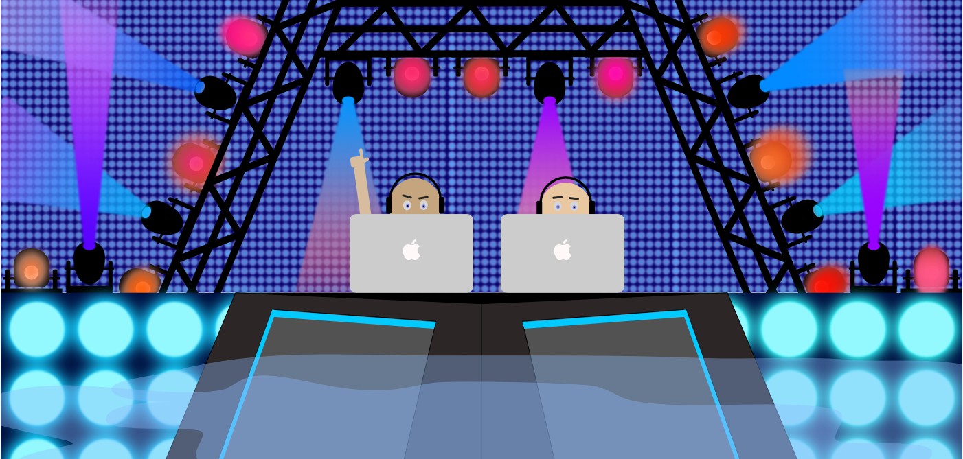 image of todays design exercise: two DJs in front of a stage