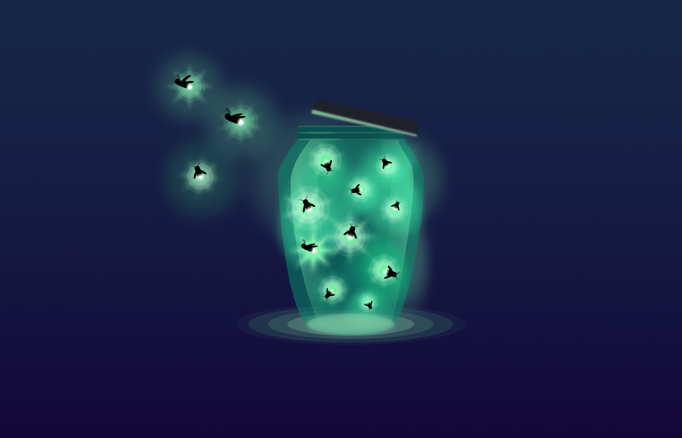 result of todays design exercise: Fireflies escaping from a glas.